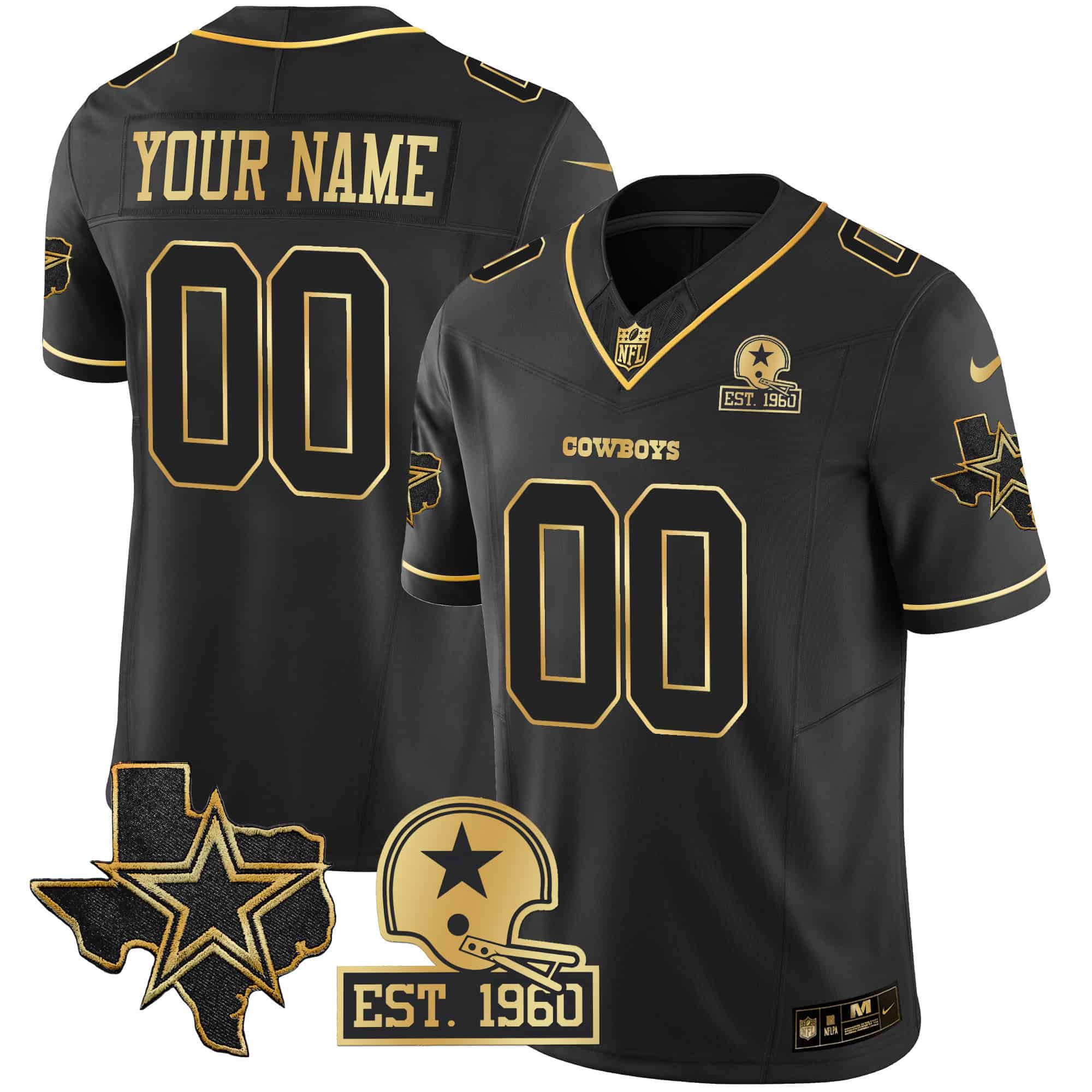 Men Dallas Cowboys Black Gold 2024 Nike Patch Vapor Custom NFL Jersey style 1